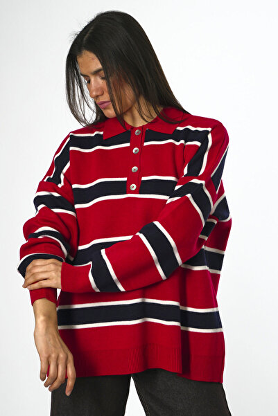 ABBRA Women's Polo Neck Stripe Sweater