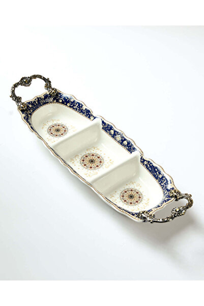 REDTAG طبق تقديم أزرق مزهر بثلاثة أقسام مع مقبض