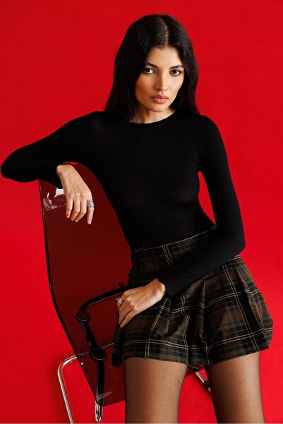 Mixray 4798 Femei guler rotund Mâneci lungi basic Bluză Negru