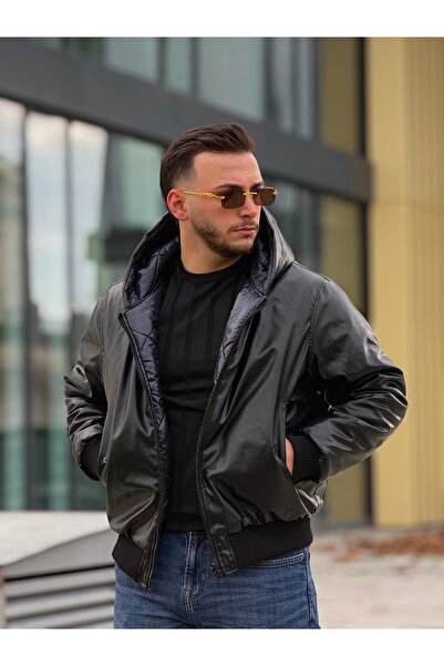 KINGAF Men's Reversible Leather and Quilted Coat