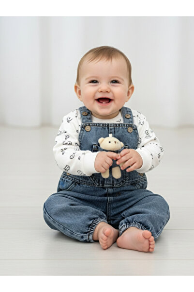 NOTA KİDS AYICIKLI SWEATSHİRT VE KOT SALOPET BEBEK TAKIMI