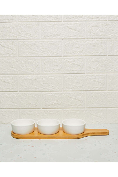 REDTAG White Round Bowl With Bamboo Tray (4 Piece)