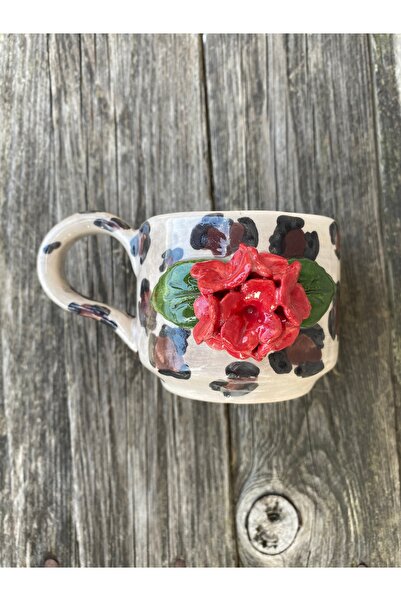 Gesto seramik Red Flower Leopard Pattern Single Cup 180ml
