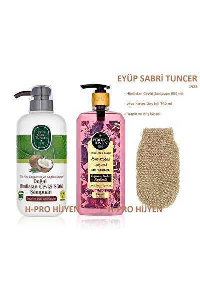 Eyüp Sabri Tuncer Bath Set, Coconut Shampoo, Love Kisses Shower Gel, Bath Bag