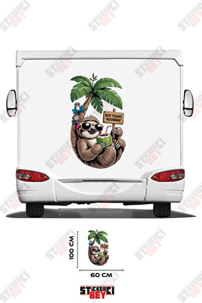 STİCKERCI BEY PALMİYE AĞACINA YASLANMIŞ TEMBEL HAYVAN GÖRSELLİ KARAVAN STİCKE...