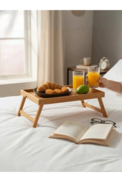 ERKUGO Folding Handleless Standing Bamboo Bed Tray Enjoyment Tray for Breakfa...