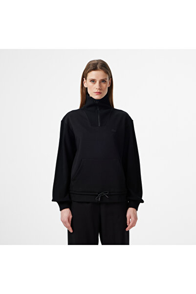 Lacoste Kadın Relaxed Fit Yarım Fermuarlı Siyah Sweatshirt