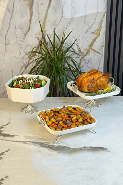 MAY HOME 3 Parça Lüks Porselen Sunum Seti & Kase Sofra Seti