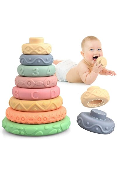 Arabest 8 مكعبات بناء سيليكون ناعمة لألعاب التكديس