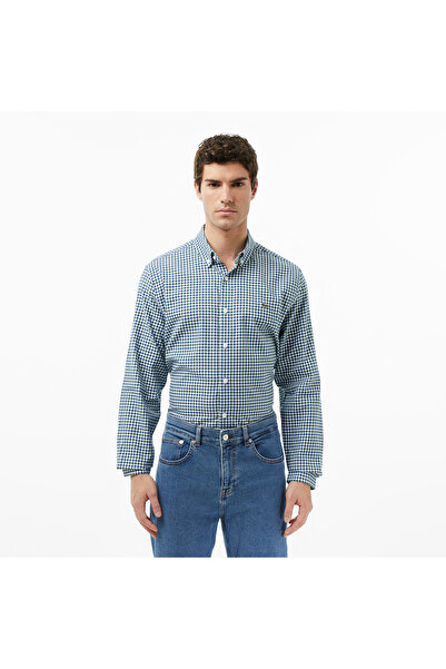 Lacoste Erkek Regular Fit Düğmeli Yaka Kareli Lacivert Gömlek