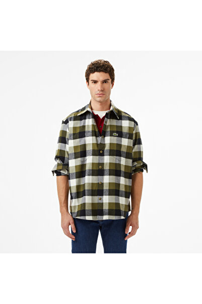 Lacoste Erkek Relaxed Fit Kareli Haki Gömlek
