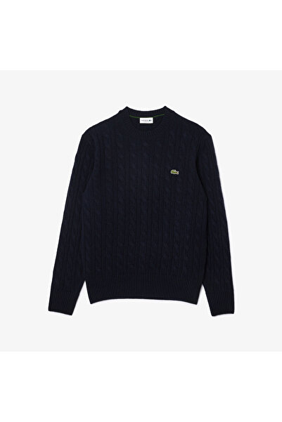 Lacoste Erkek Classic Fit Bisiklet Yaka Desenli Lacivert Kazak