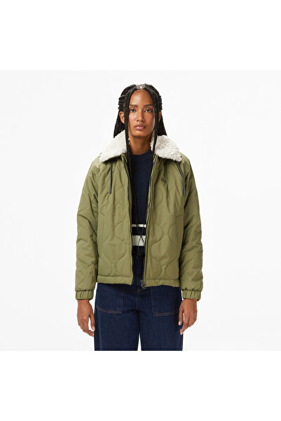 Lacoste Kadın Gömlek Yaka Baskılı Haki Ceket