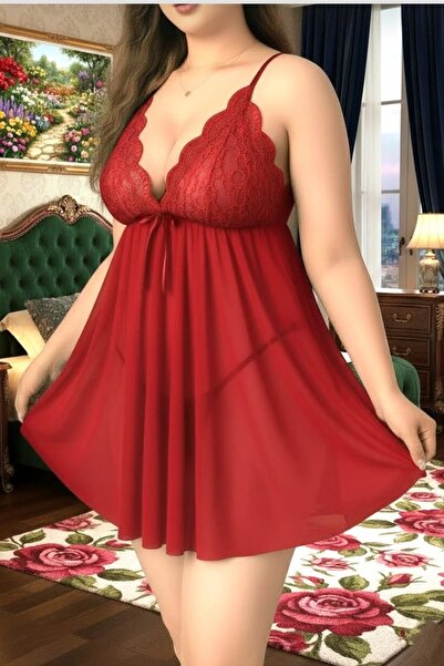 Wesby Büyük beden kurdale Detaylı Gecelik Tanga Takım