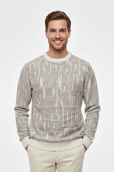Pulltonic Men's Crew Neck Patterned Soft Sweater