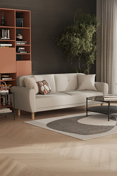 Enza Home Aldea 3'lü Yataklı Koltuk, Keten Dokulu - Açık Gri