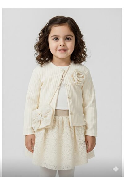 Baby Rose Lace Bow Cardigan Sweet Bag Skirt Children's Set