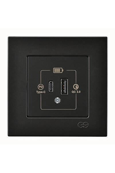 Günsan Elektrik Günsan Eqona Metalik Siyah Şarj Prizi 20W QC3.0 PD Type-C + U...