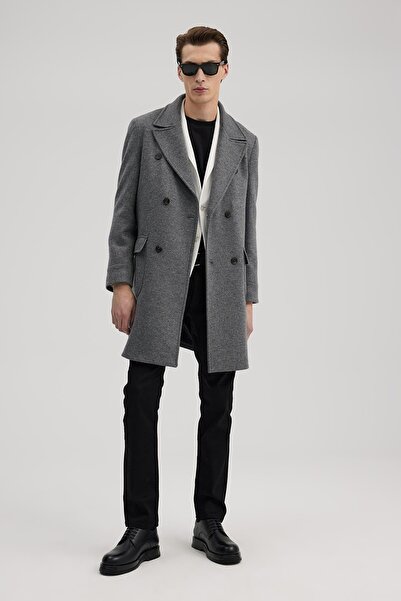 Jakamen Gray Comfort Fit Double-Breasted Wool Coat