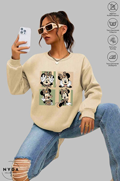 Nyda Collections Γυναικείο μακρυμάνικο φούτερ Minnie Mouse με στάμπα, λαιμόκο...