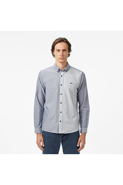Lacoste Erkek Slim Fit Düğmeli Yaka Renk Bloklu Lacivert Gömlek