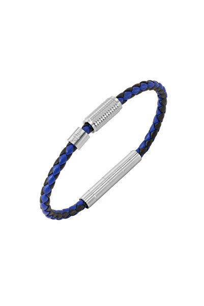 Police Urban Black & Blue Texture Leather Bracelet for Men