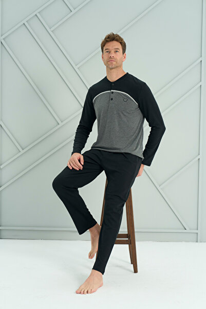 Owersleep Muški interlock pidžama set za mlade sa prednjim dugmetom | Antraci...
