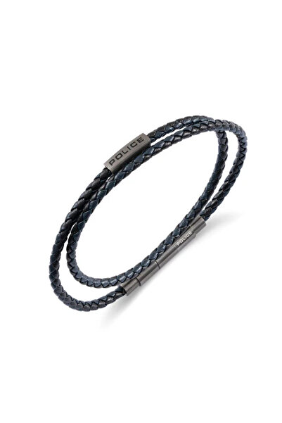 Police Duplex Black & Blue Double Wrap Leather Bracelet for Men