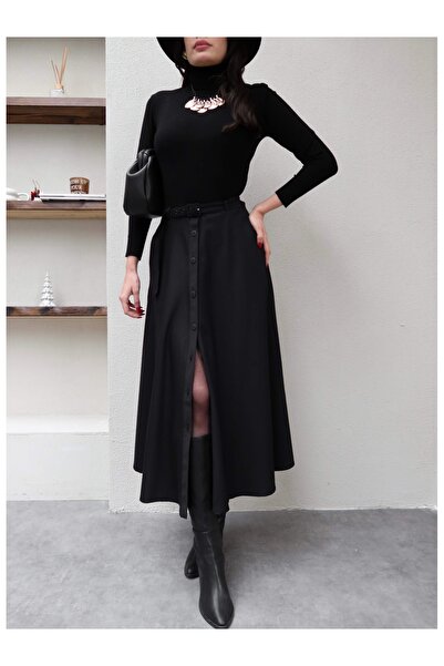 ESRAHELVACI Belted Front Buttoned Flared Skirt