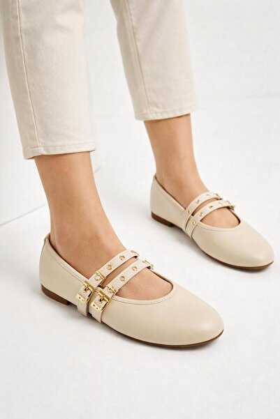 RoseVeno Women's Double Strap Studded Casual Ballet Flats