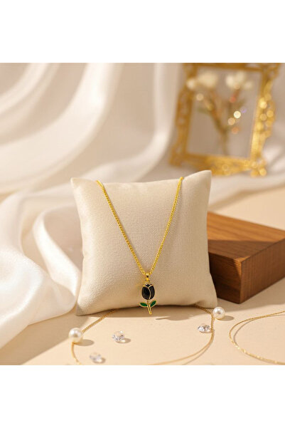 Shiklik Lale Figürlü Altın Renk Zincirli Kadın Kolye