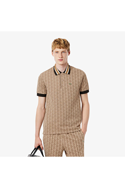 Lacoste Erkek Classic Fit Monogram Kahverengi Polo