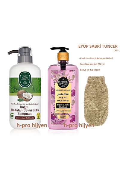 Eyüp Sabri Tuncer Bath Set, Coconut Shampoo, Pure Love Shower Gel, Bath Bag
