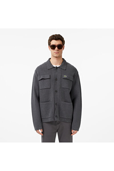 Lacoste Erkek Classic Fit Polo Yaka Gri Hırka