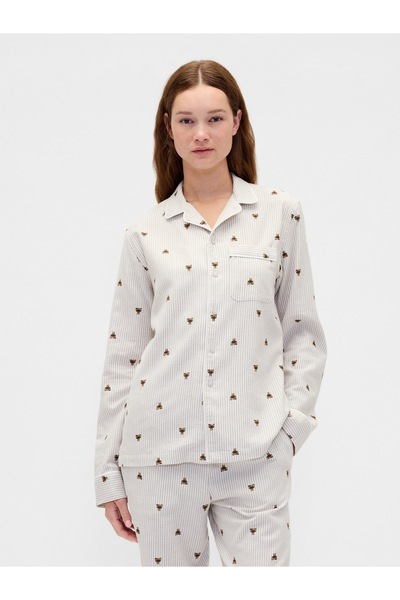 GAP Kadın Beyaz Softest Flannel Pijama Üstü