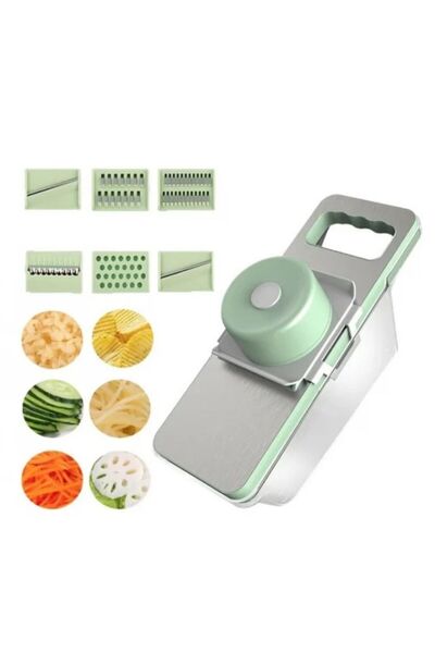 OEM Manual Mandoline Slicer with Container, 6 in 1, gray