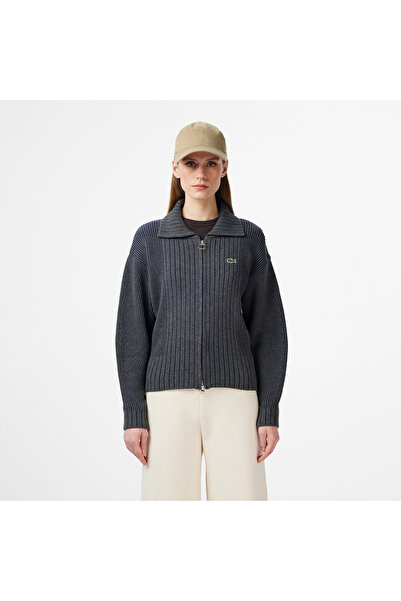 Lacoste Kadın Relaxed Fit Fermuarlı Gri Hırka