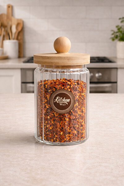 Kitchen Way Bamboo Gasket Lid Striped Borosilicate 750ml Jar Kw-767