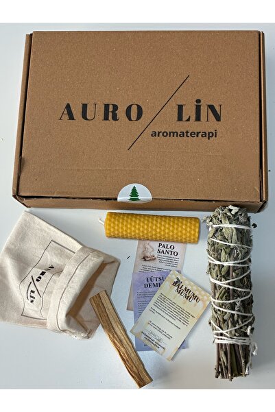AUROLİN Enerji BAşlangıç Seti: Palo Santo Ağaç Tütsü-Balmumu Mum-Adaçayı Tütsü