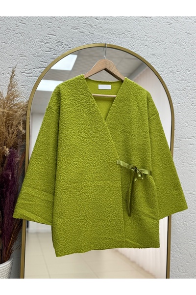 MİHRA STORE Begüm Tied Boucle Jacket-Fs1237 Oil Green