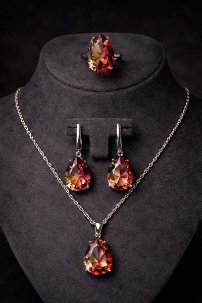 OSMANLI GÜMÜŞ Kadın Gümüş Kolye Küpe Yüzük Set - Zultanit Taşlı Damla Model 2...