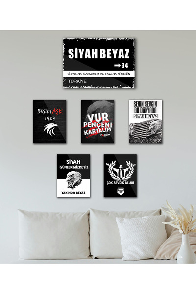 TABLOX 6 Piece Set of Black and White Black Eagle Football Fan Sayings Mdf De...