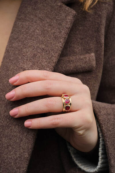 ByFlorya Jewelry Vip Pink Purple Zircon Stone Ring Free Size Adjustable Front...