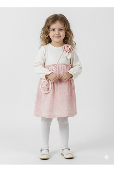 Baby Rose فستان أطفال مفصل مع إكسسوارات وردية + حقيبة