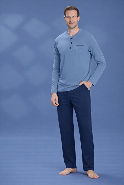 Owersleep Ανδρικό σετ πιτζάμες από χτενισμένο βαμβάκι με πατιλέτα μπροστά για...