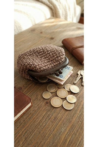 MyBalliStore Kağıt İp El Örgüsü Kahverengi Minik Cüzdan