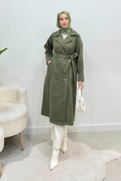 Tesettür Diyarı Yenal Unlined Belted Hijab Coat - Khaki