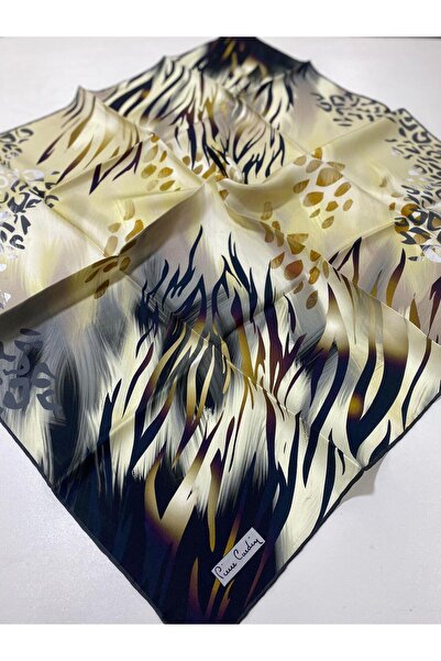 Pierre Cardin Tivil İpek Eşarp IST 8439438- 971 Siyah-Krem Geometrik Desen