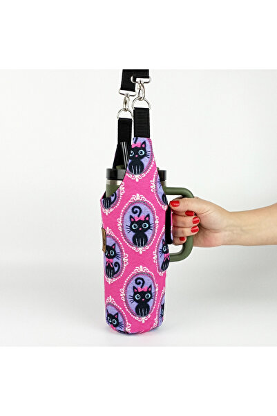 woodycord Handmade Pink Mystic Cats Thermos Cover with Handle Model Quencher ...