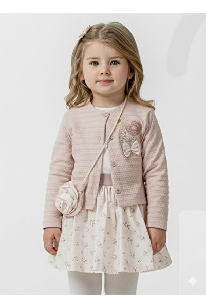 Baby Rose طقم أطفال مكون من كارديجان مطرز بالبابونج وتنورة حلوة وحقيبة